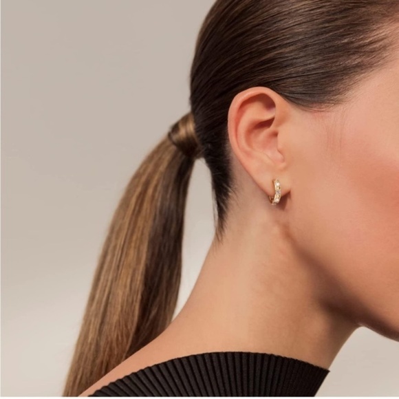 GOLD 14k Gold Plated Spiked Cubic Zirconia Hoop Earrings - Picture 3 of 3